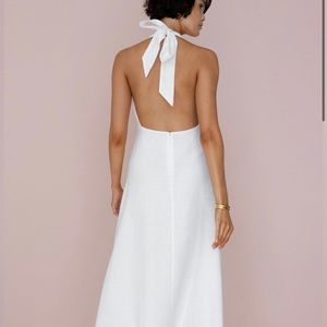 NWT White Halter Low Back MIDI Dress!